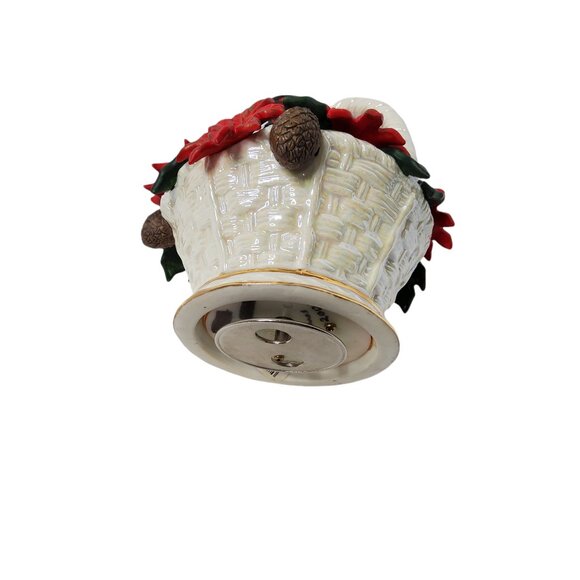Vintage Ceramic / Porcelain Red Cardinal, Pine Cone, and Pointsettia Basket Musi - Picture 4 of 4